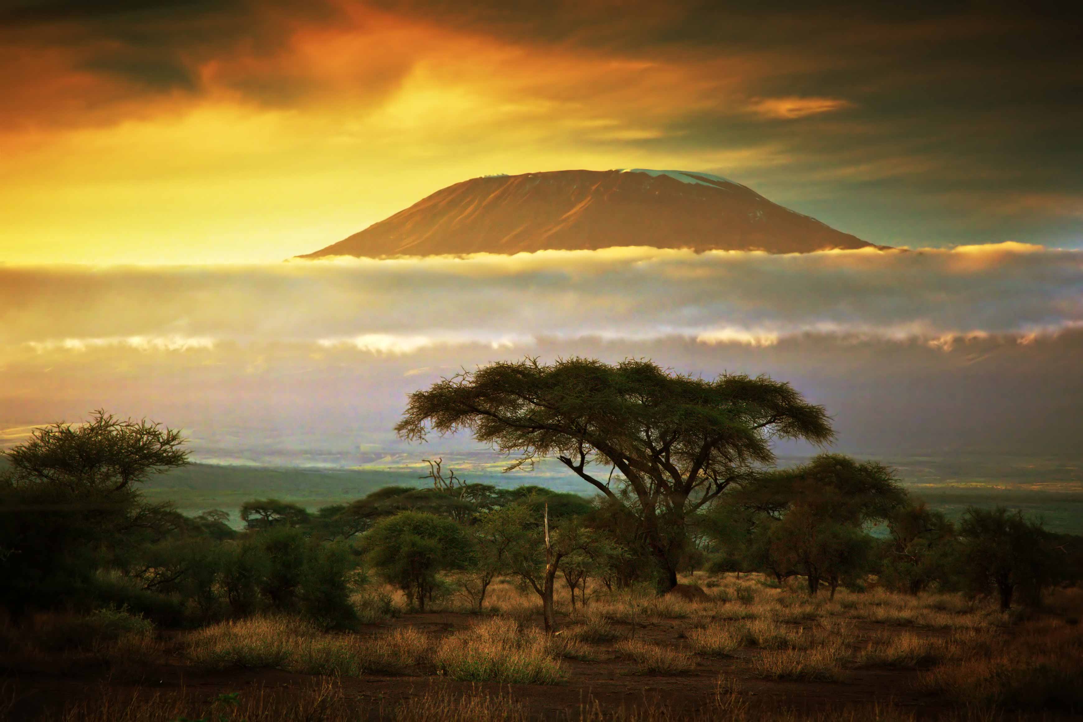 Mount Kilimanjaro from afar at sunset